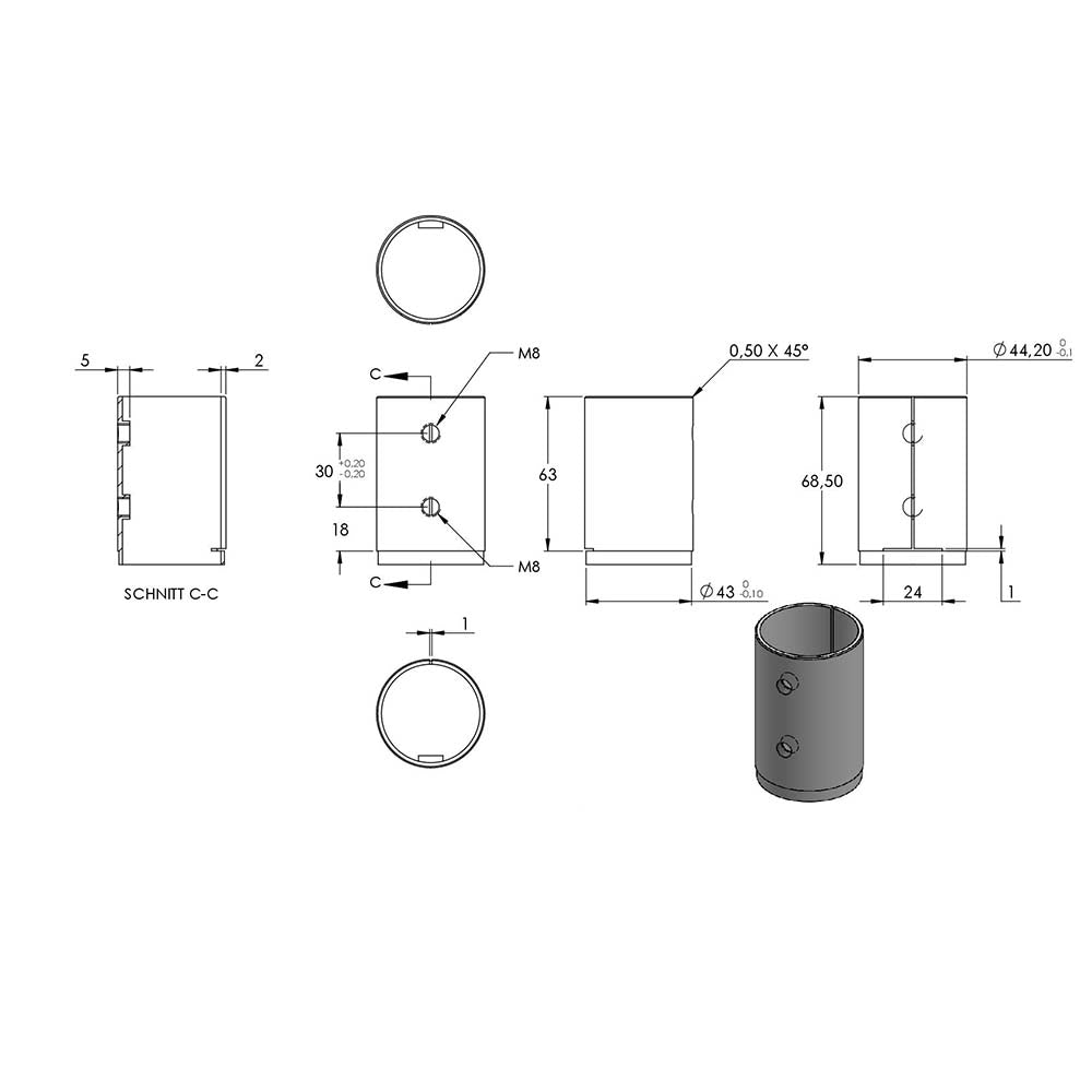 Wand- und Bodenanker, Platte 100 x 6mm mit Fase, mit 3 x ø 11mm Bohrungen, für Rohr 48,3 x 2,0mm