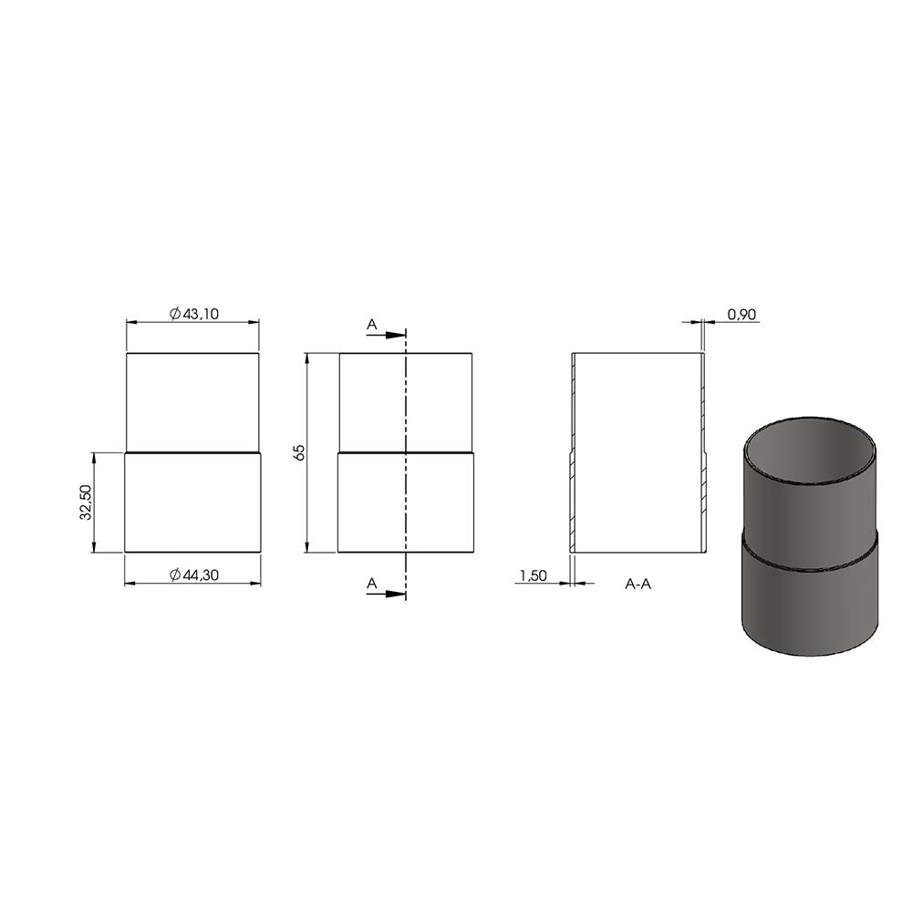 Rohrverbindungsstück zum Stecken und Kleben, für Rohr 48,3 x 2,6mm an Rohr 48,3 x 2,0mm