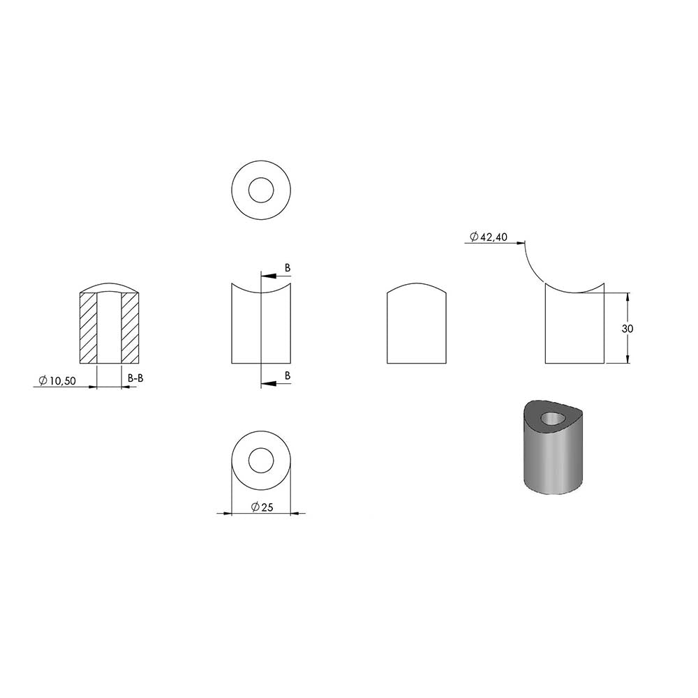 Wandhalter für Geländerpfosten, Platte 165 x 60 x 10mm, für Rohr ø 42,4mm