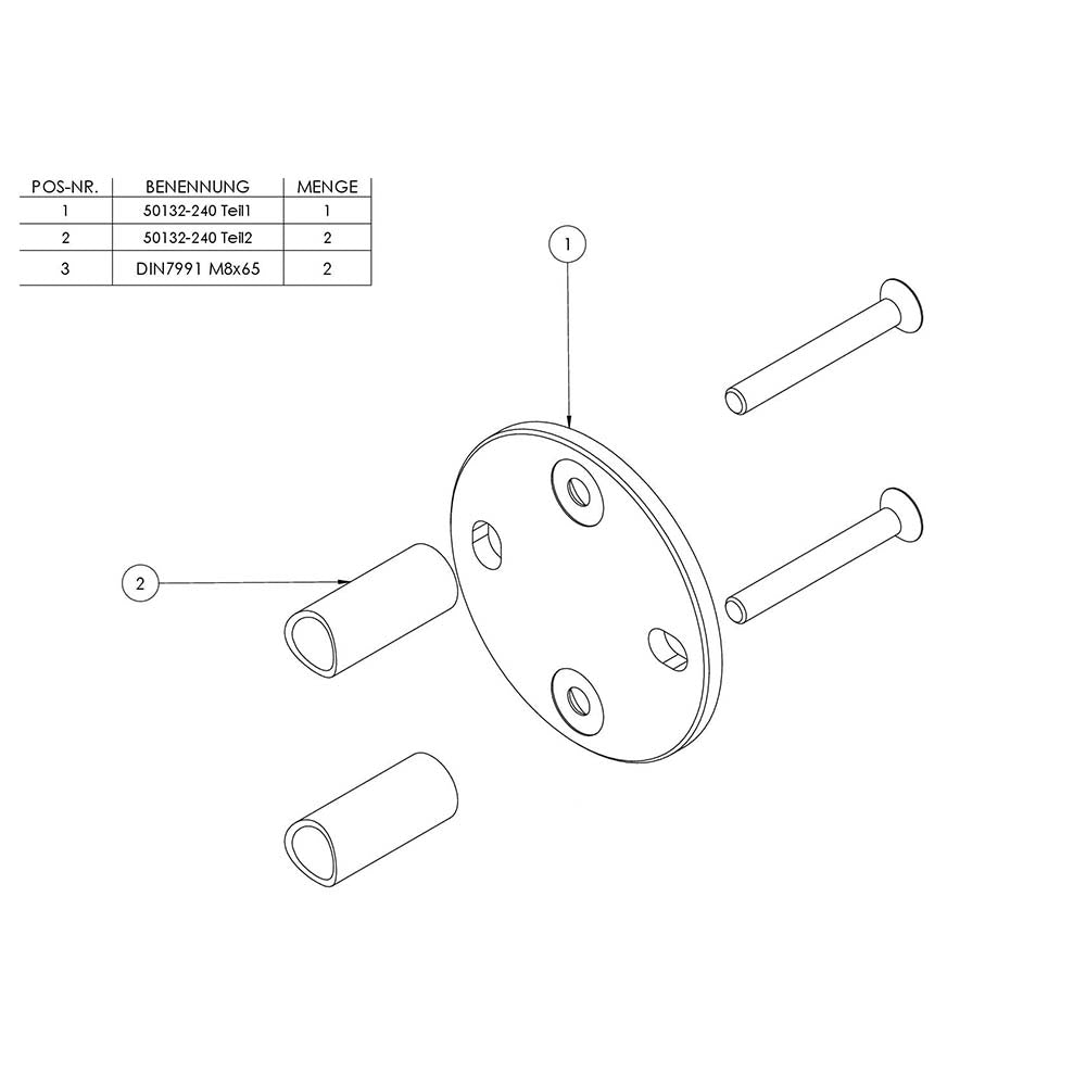 Wandanker mit M8 x 70 Schrauben für Geländerpfosten, Platte 100 x 6mm, für 42,4mm Rohr