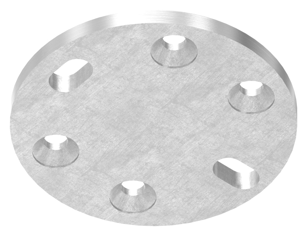Ronde ø 100mm, Stärke 8mm, mit zwei 15 x 11mm Langlöchern und vier ø 8,5mm Bohrungen, für Spannringe