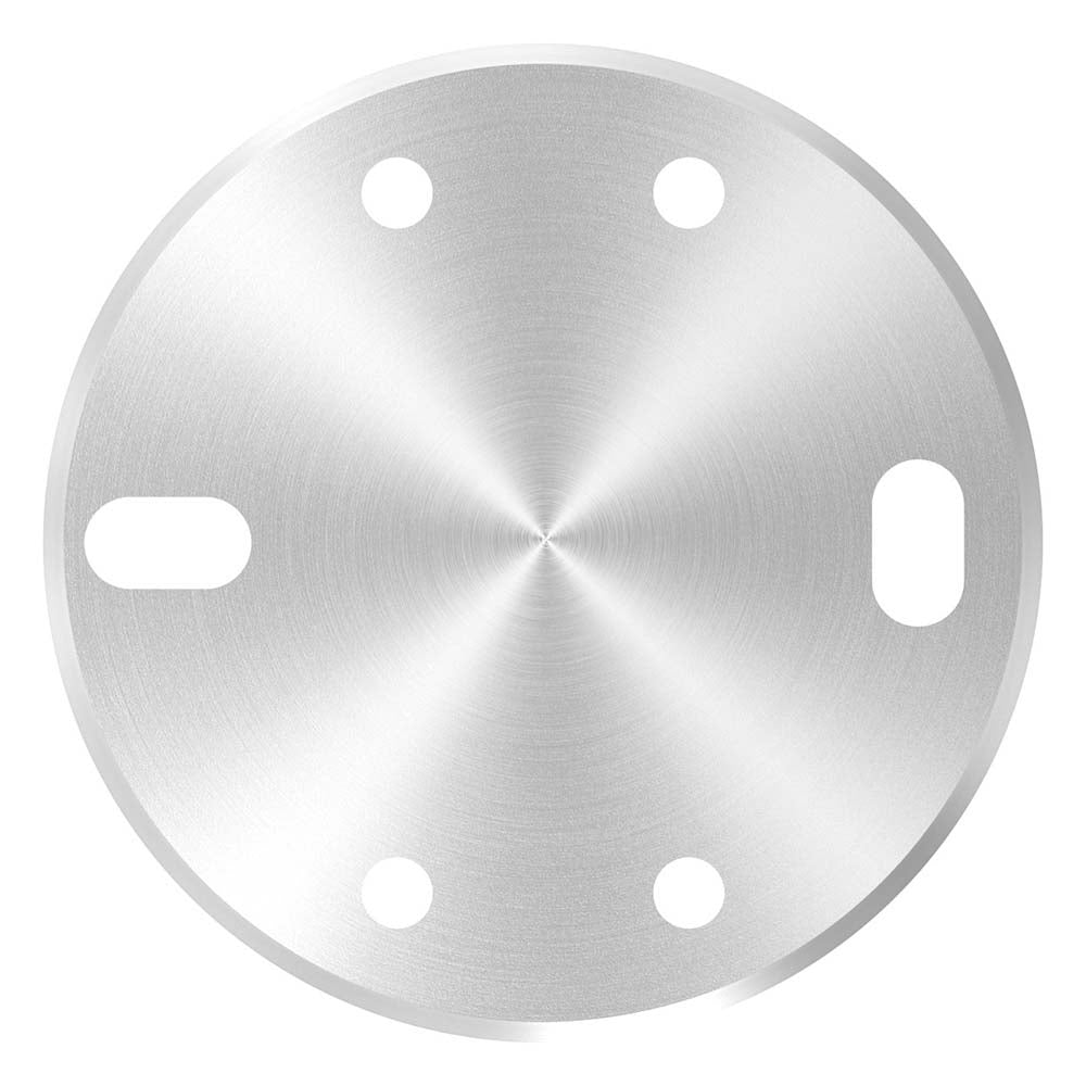 Ronde ø 120mm, Stärke 10mm, mit zwei 20 x 11mm Langlöchern und vier ø 8,5mm Bohrungen, für Spannringe