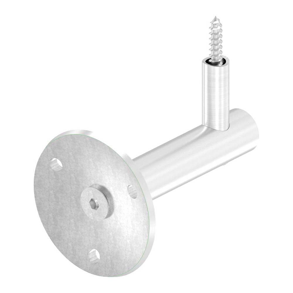 Handlaufhalter zur Wandbefestigung mit verschraubter Ronde 68 x 5mm, mit M6 Holzschraube und 3 x 6,5mm Bohrungen