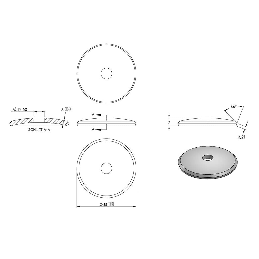 Handlaufhalter zur Wandbefestigung mit verschraubter Ronde 68 x 5mm, mit M6 Holzschraube, inkl. M8 x 80mm Stockschraube