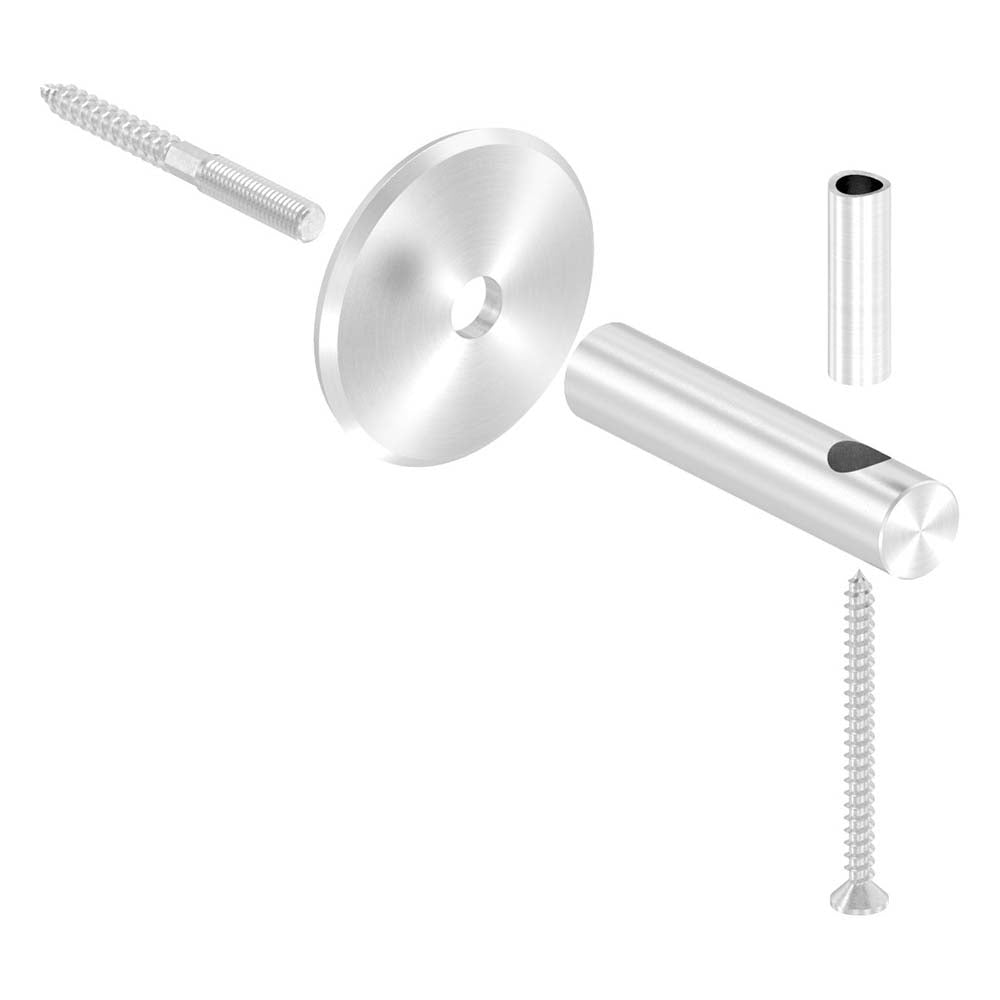 Handlaufhalter zur Wandbefestigung mit verschraubter Ronde 68 x 5mm, mit M6 Holzschraube, inkl. M8 x 80mm Stockschraube