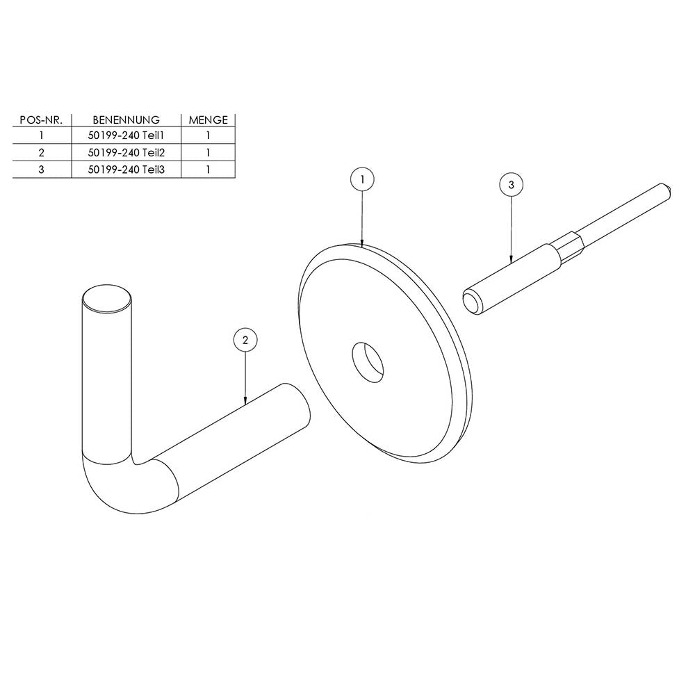 Handlaufhalter zur Wandbefestigung mit verschraubter Ronde flach 70 x 5mm, mit M8 Innengewinde inkl. M8 x 80mm Stockschraube, zum Anschweißen