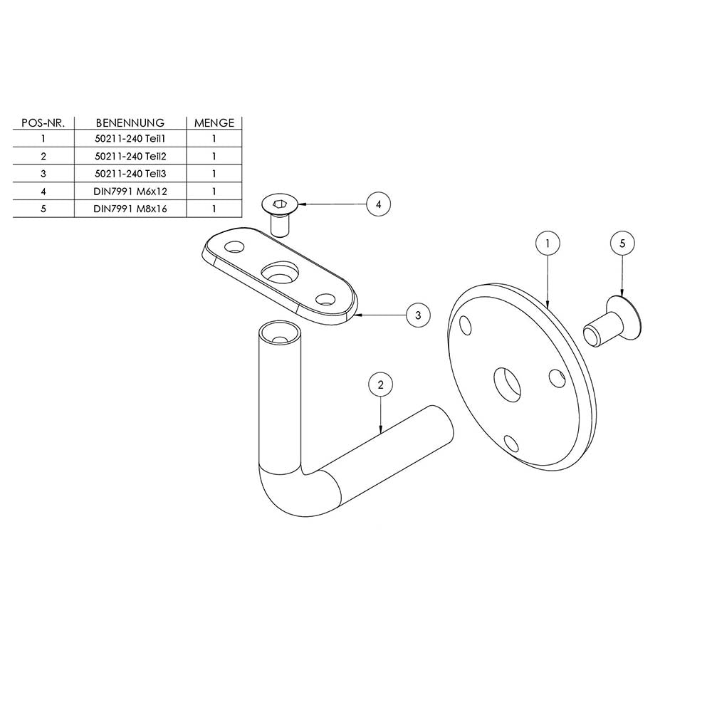Handlaufhalter zur Wandbefestigung mit verschrauber Ronde 68 x 5mm, für Rohr ø 42,4mm