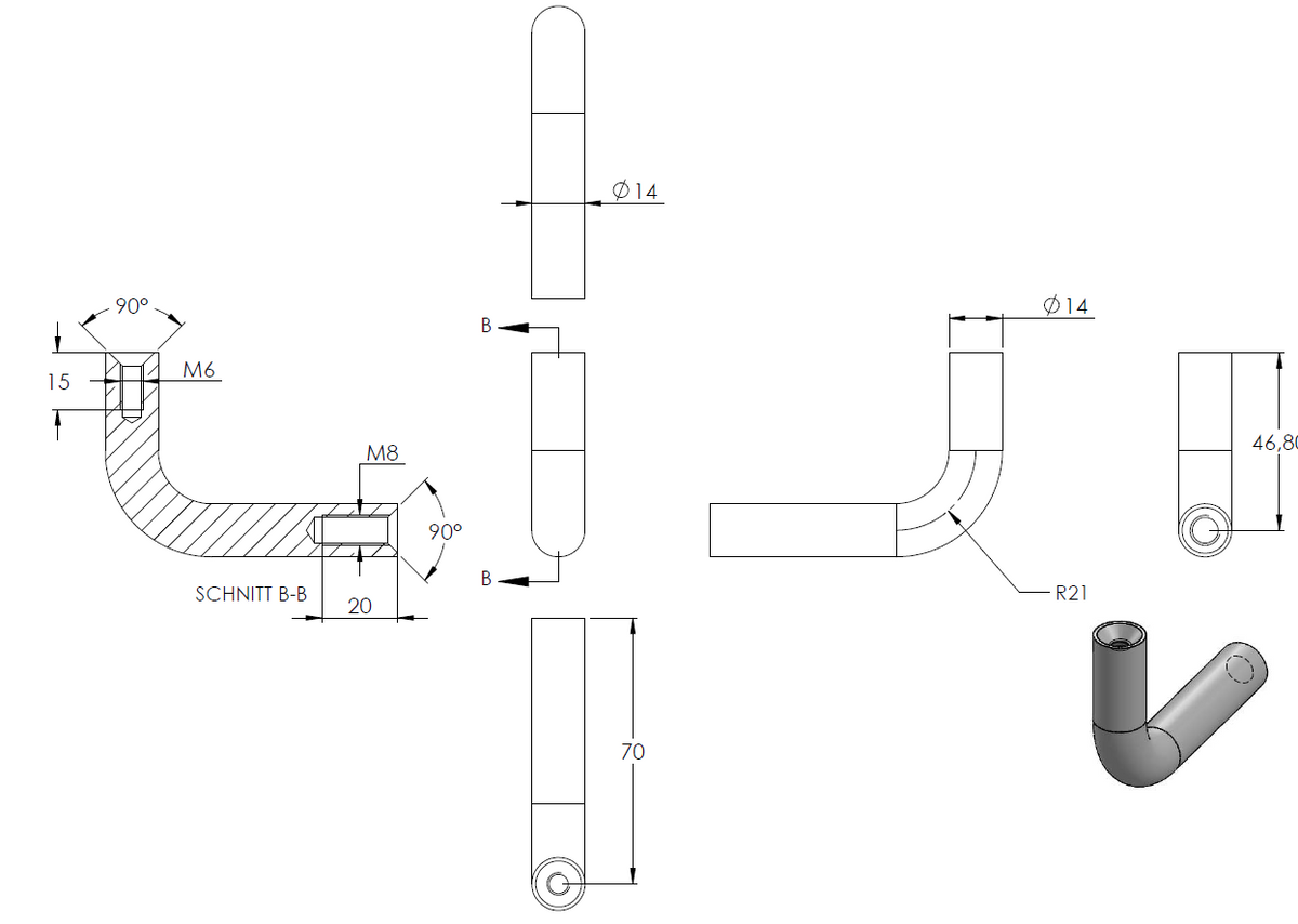 Handlaufhalter zur Wandbefestigung mit verschraubter Ronde 60 x 5mm, für Rohr ø 42,4mm