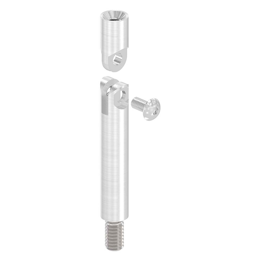 ø 12mm Stift mit Gelenk, mit M8 x 15mm Außengewinde unten und M6 x 15mm Innengewinde oben, Länge 76mm