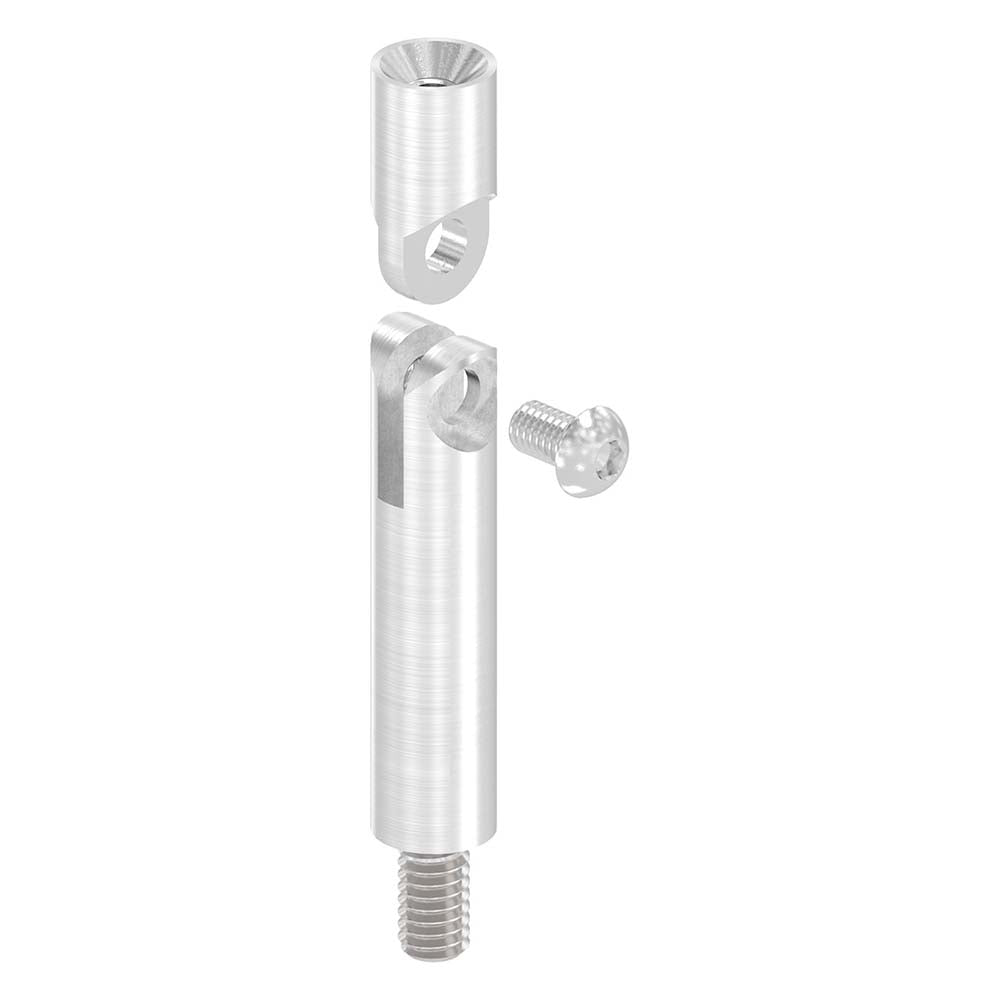 ø 14mm Stift mit Gelenk, mit M8 x 15mm Außengewinde unten und M6 x 15mm Innengewinde oben, Länge 76mm, in V4A