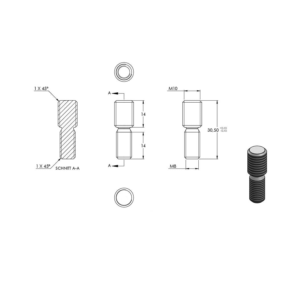 Gewindeadapter, von M8 auf M10, aus V2A Edelstahl