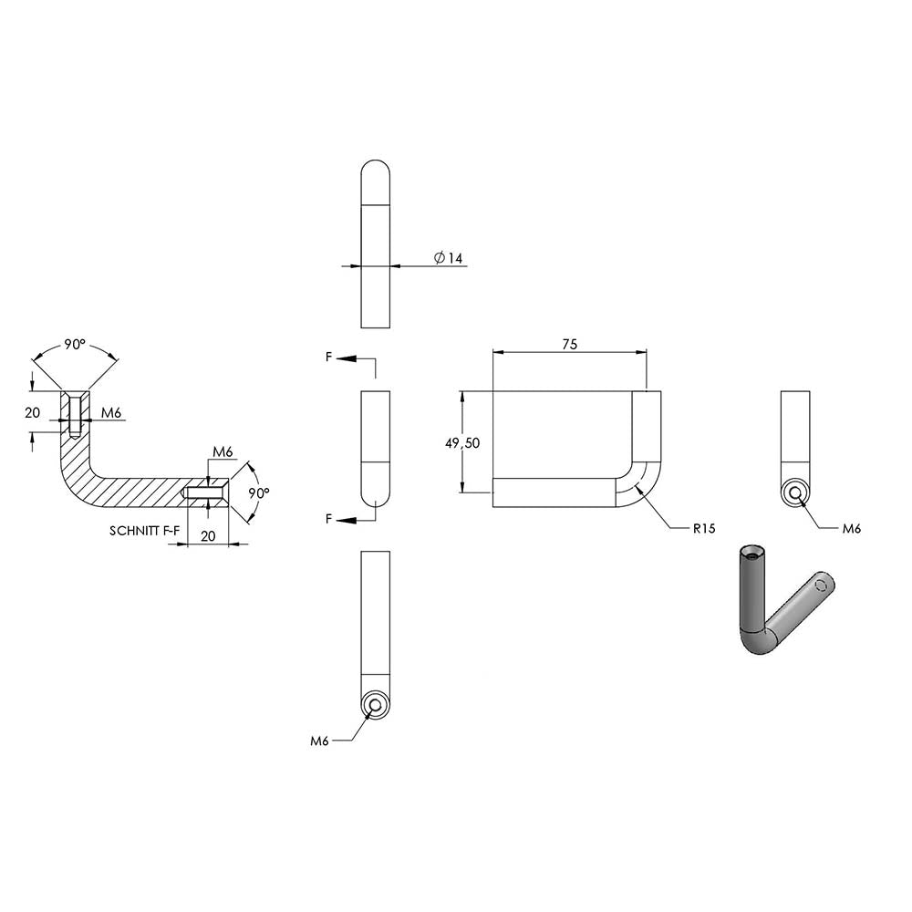 Handlaufhalter zur Wandbefestigung mit verschraubter Ronde 70 x 6mm, mit Kugelring für Rohr ø 48,3mm