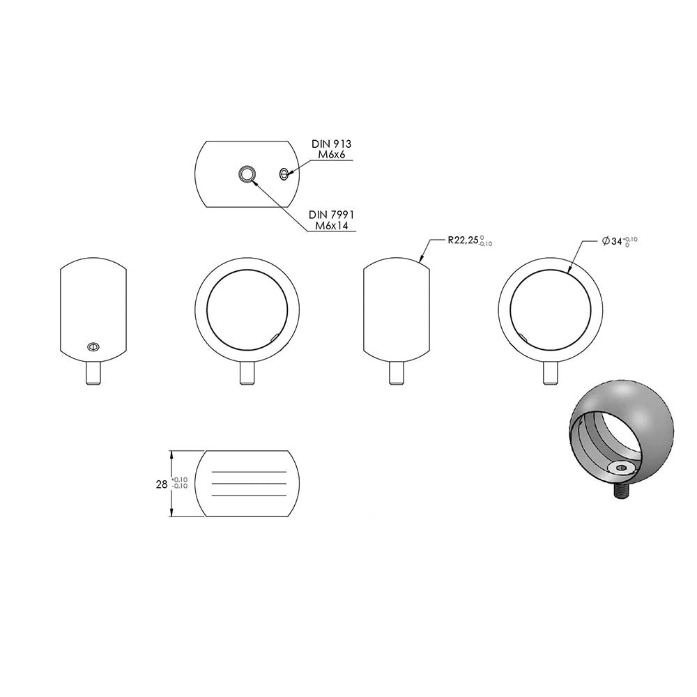Kugelring ø 55mm für Handlaufhalter, für Rohr ø 42,4mm