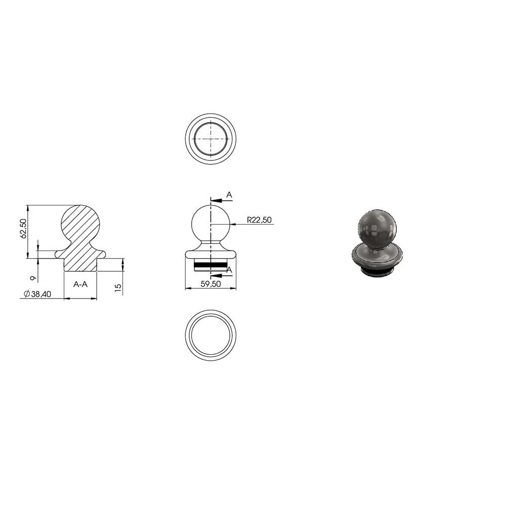 Kugelrohrknopf, massiv, zum Einschlagen, für Rohr ø 42,4 x 2,0mm