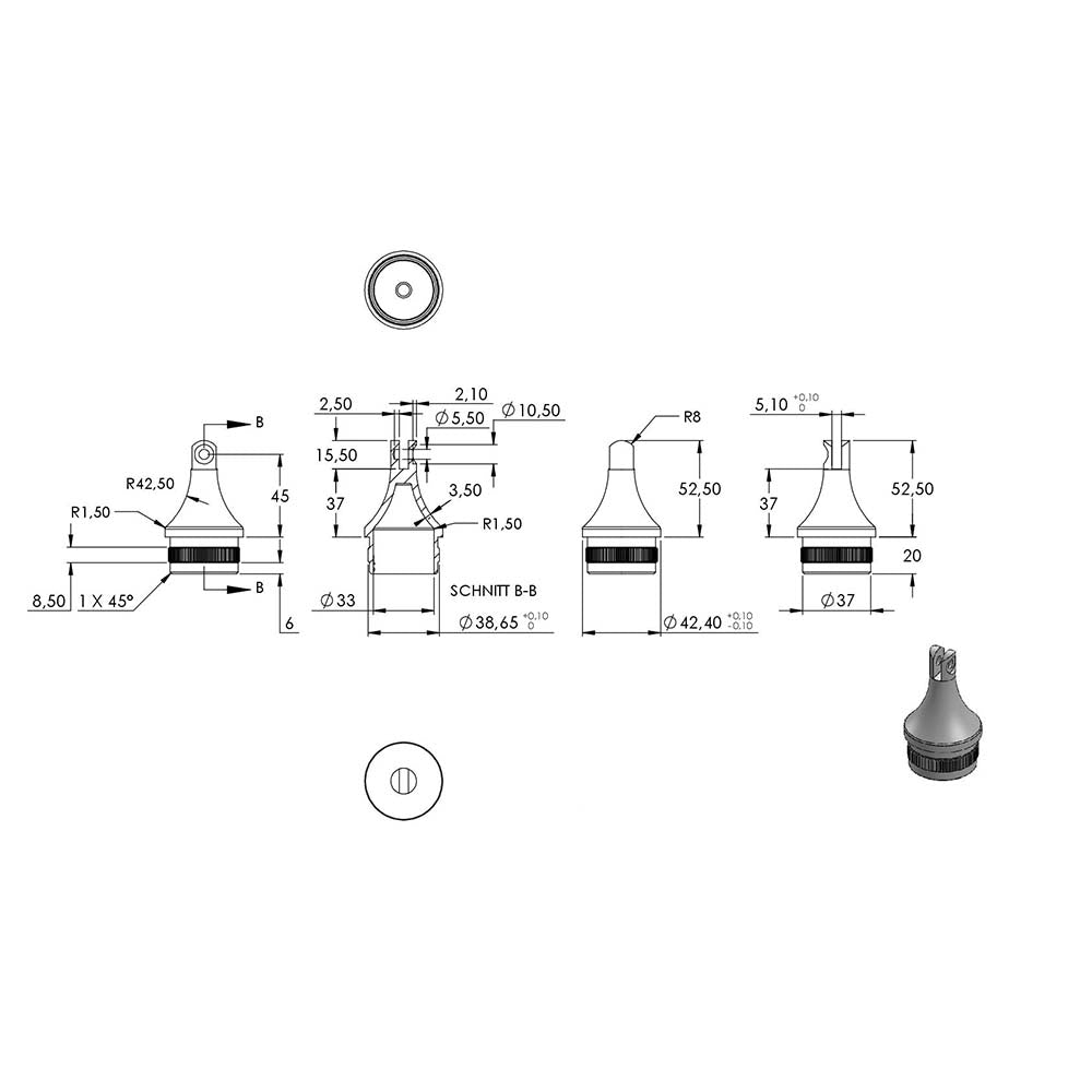 Handlaufstütze mit Gelenk zum Einschlagen für ø 42,4 x 2,0mm Pfosten, mit Halteplatte für Handlauf ø 42,4mm