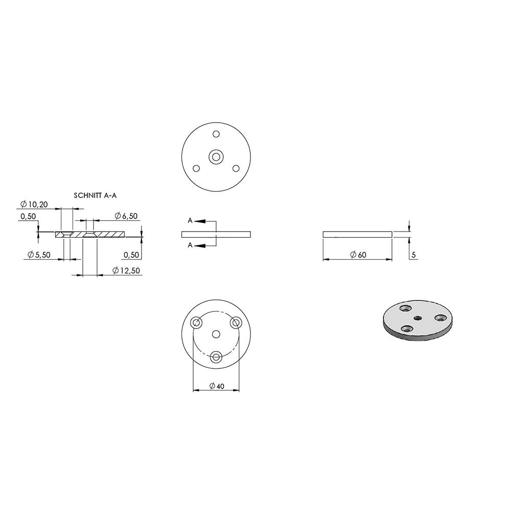 Handlaufstütze gerade mit 60 x 5mm Ronde, für ø 42,4mm Rohr