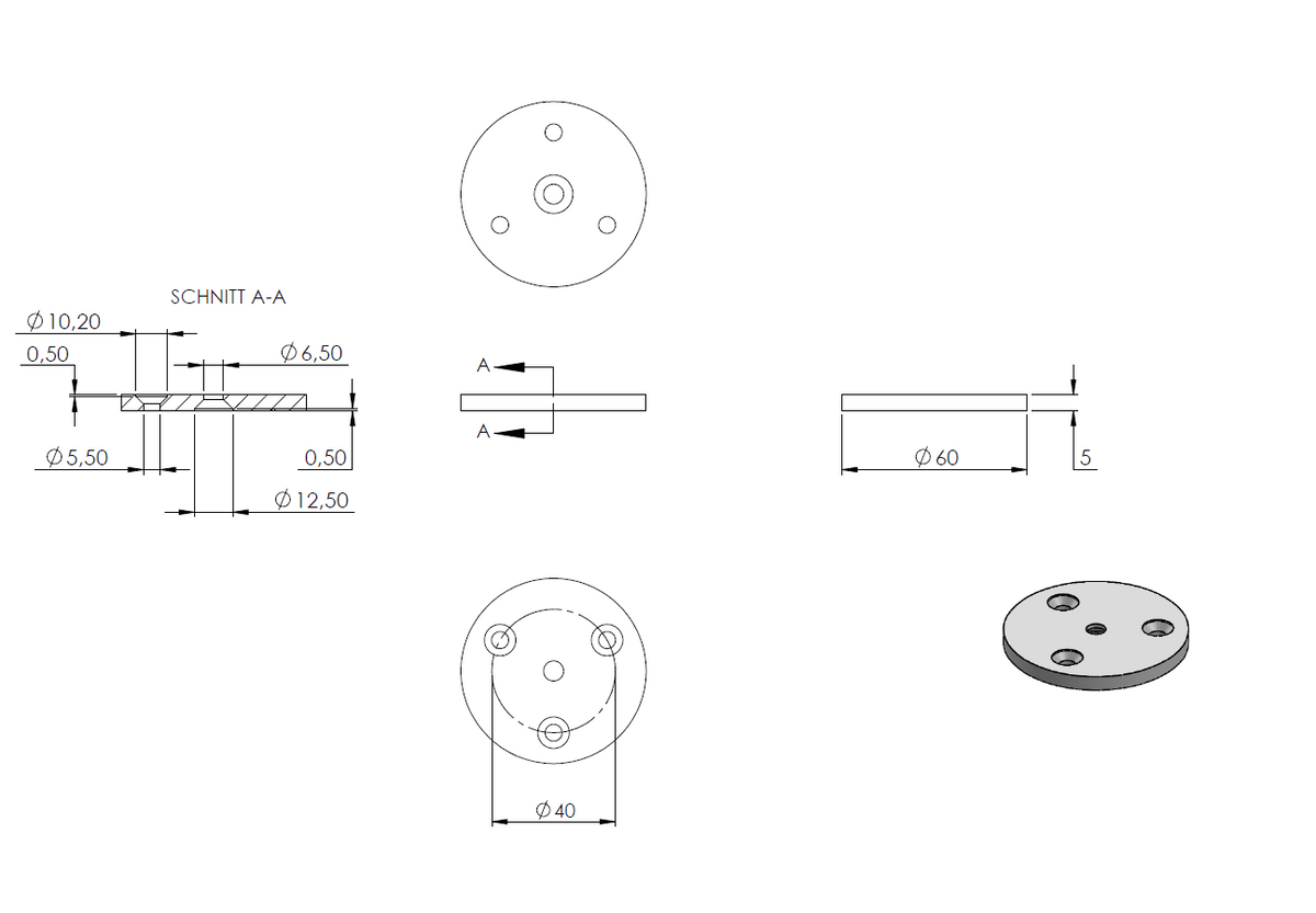 Handlaufstütze gerade mit 60 x 5mm Ronde, mit M6 Innengewinde