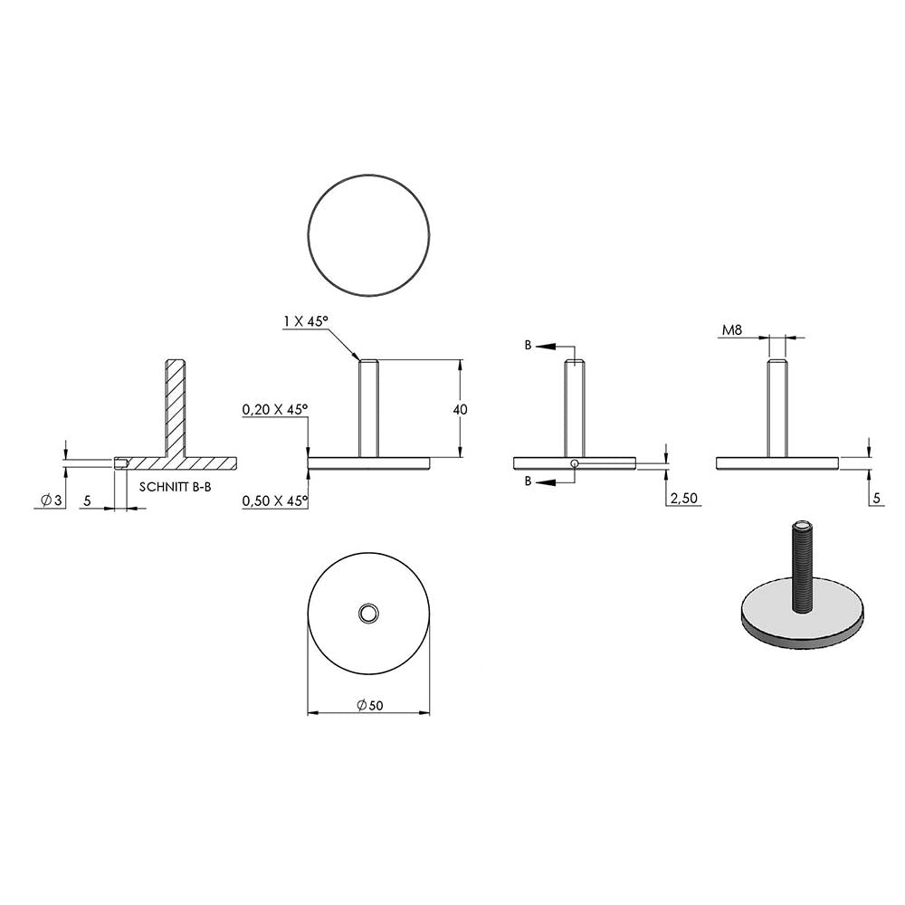 Handlaufhalter zur Glasbefestigung mit maximaler Glasstärke von 25,52mm, für Vierkant-Rohr