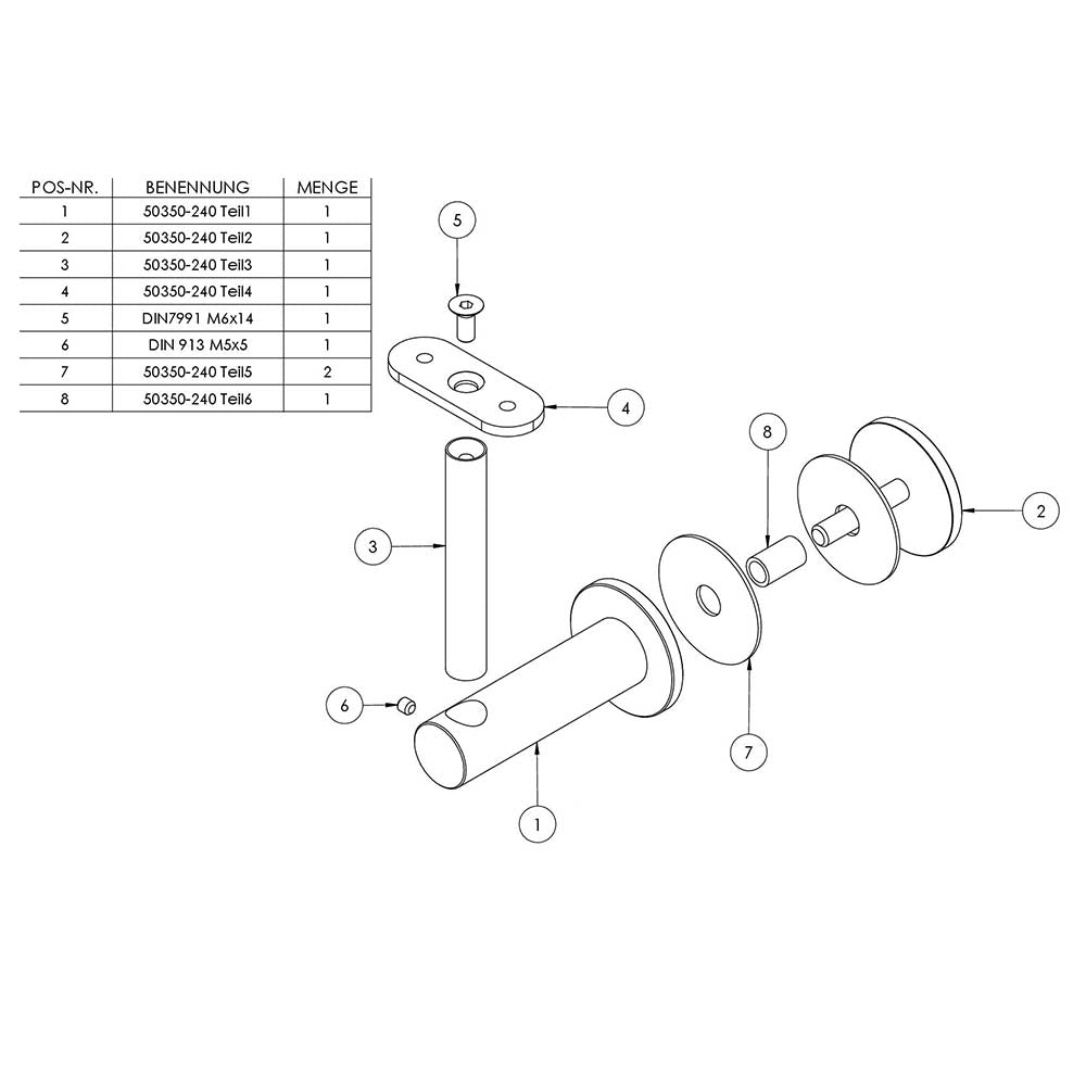 Handlaufhalter zur Glasbefestigung mit maximaler Glasstärke von 25,52mm, für Vierkant-Rohr