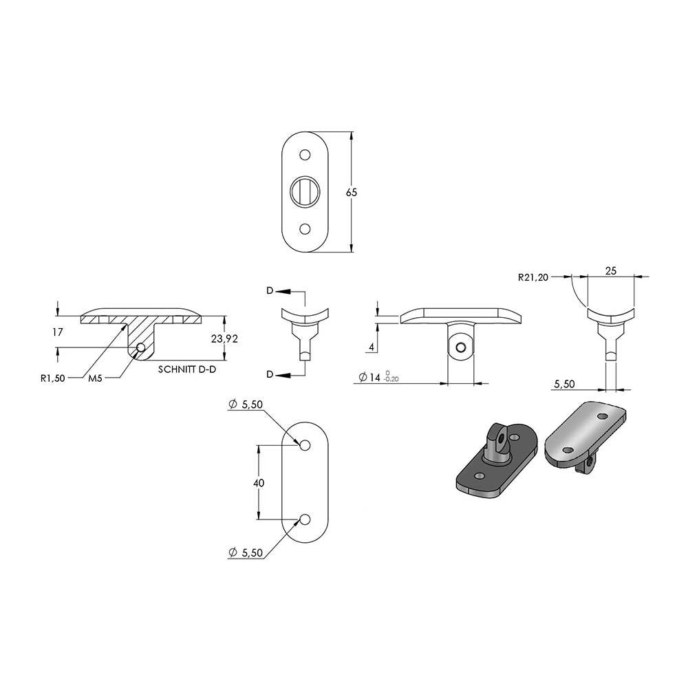 Handlaufhalter flexibel zur Glasbefestigung mit maximaler Glasstärke von 25,52mm, für ø 42,4 mm Rohr