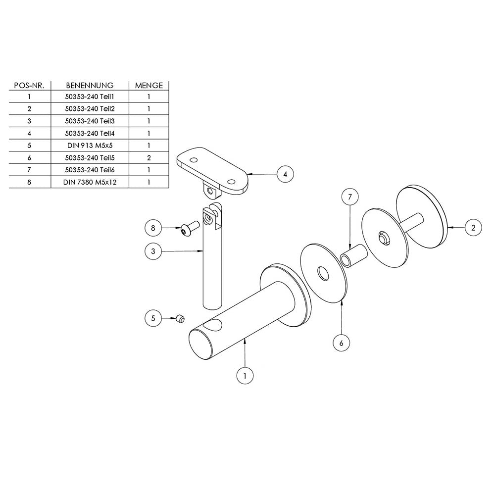 Handlaufhalter flexibel zur Glasbefestigung mit maximaler Glasstärke von 25,52mm, für ø 42,4 mm Rohr