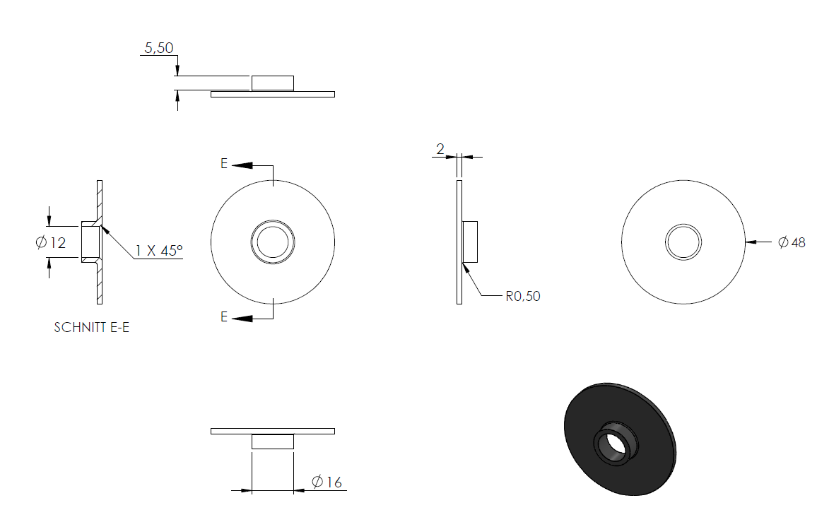 Handlaufhalter zur Glasbefestigung mit maximaler Glasstärke von 21,52mm, für Rohr ø 42,4mm