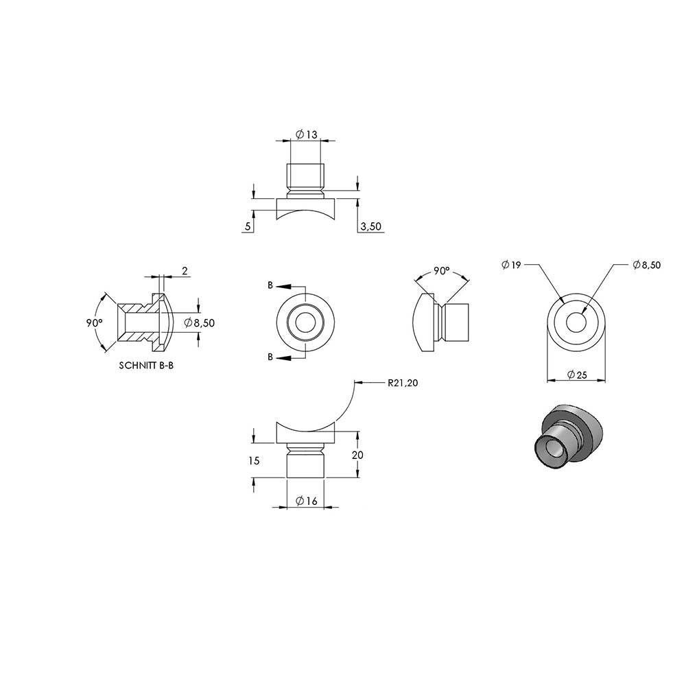 Handlaufhalter zur Pfostenbefestigung, für ø 42,4mm Pfosten an ø 42,4mm Rohr