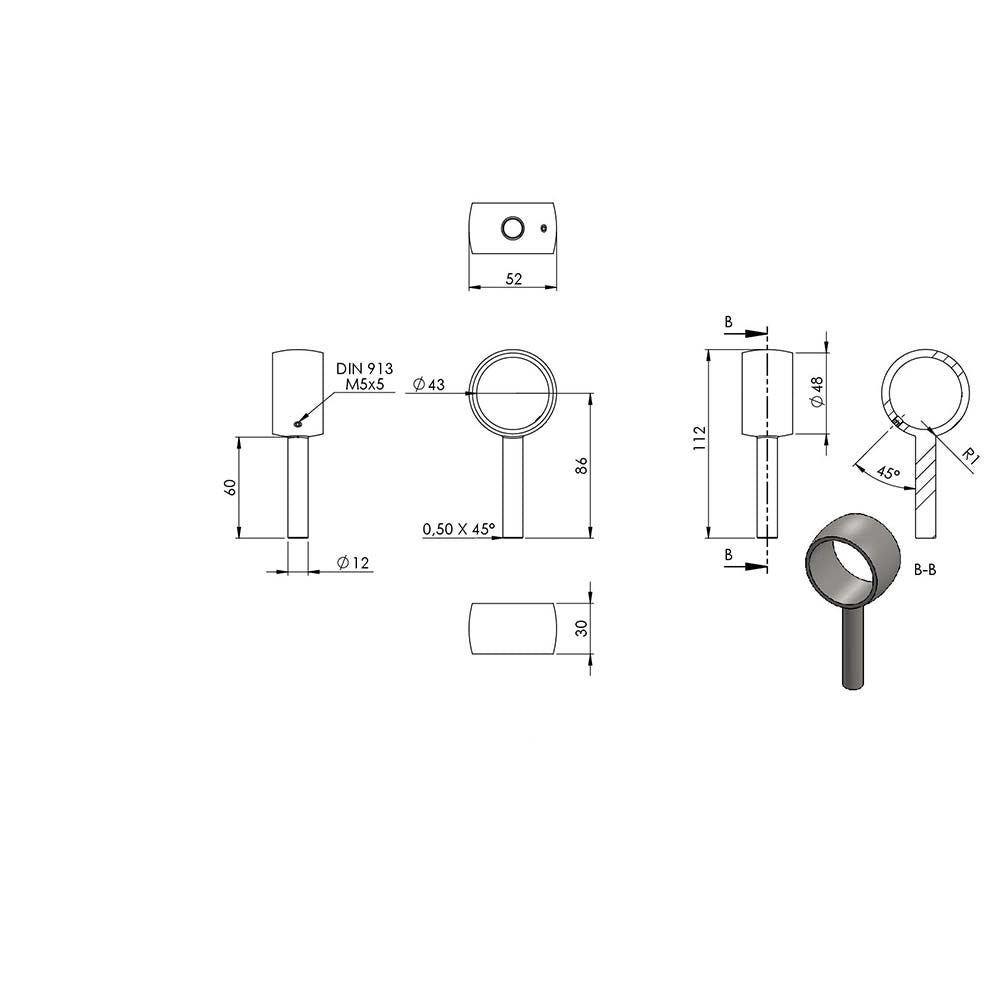Handlaufhaltering für Rohr ø 42,4mm