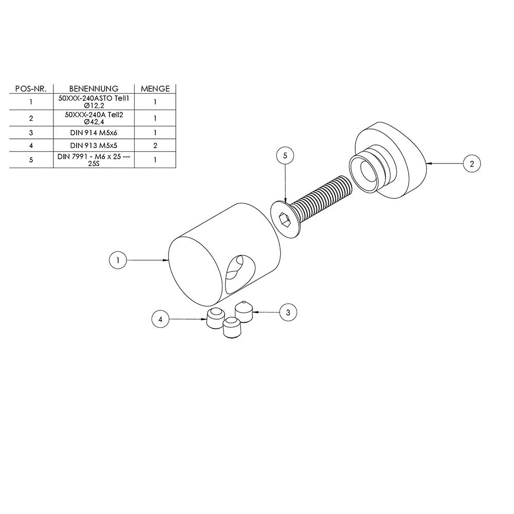 Querstabhalter zum Stoßen, Anschluss für ø 42,4mm Rohr, für Stab ø 12 mm