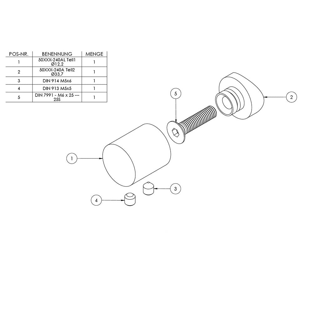 Querstabendhalter Anschluss für ø 33,7mm Rohr, Ausführung Links, für Stab ø 12 mm