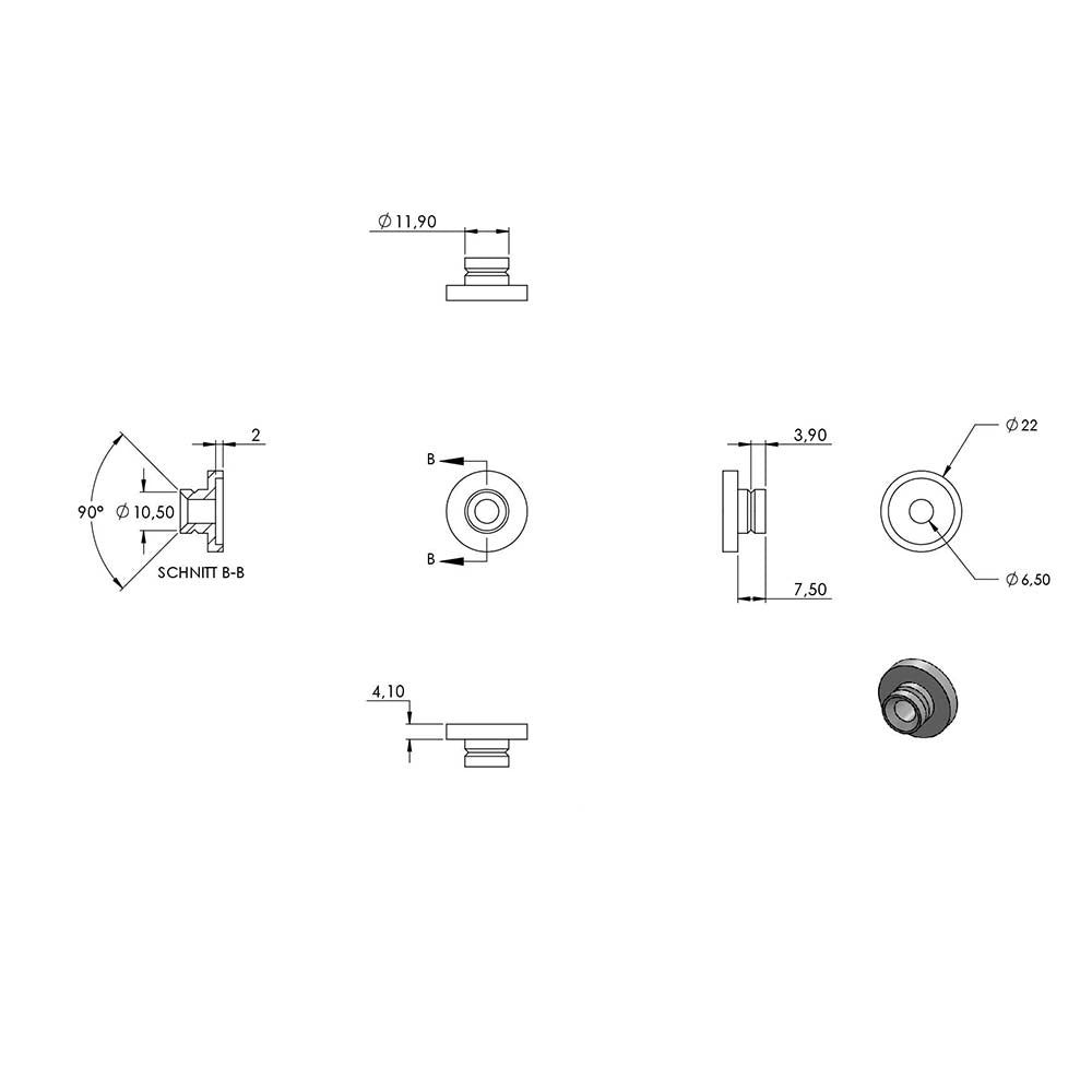 Querstabhalter Anschluss flach, für Stab ø 10 mm, aus V2A