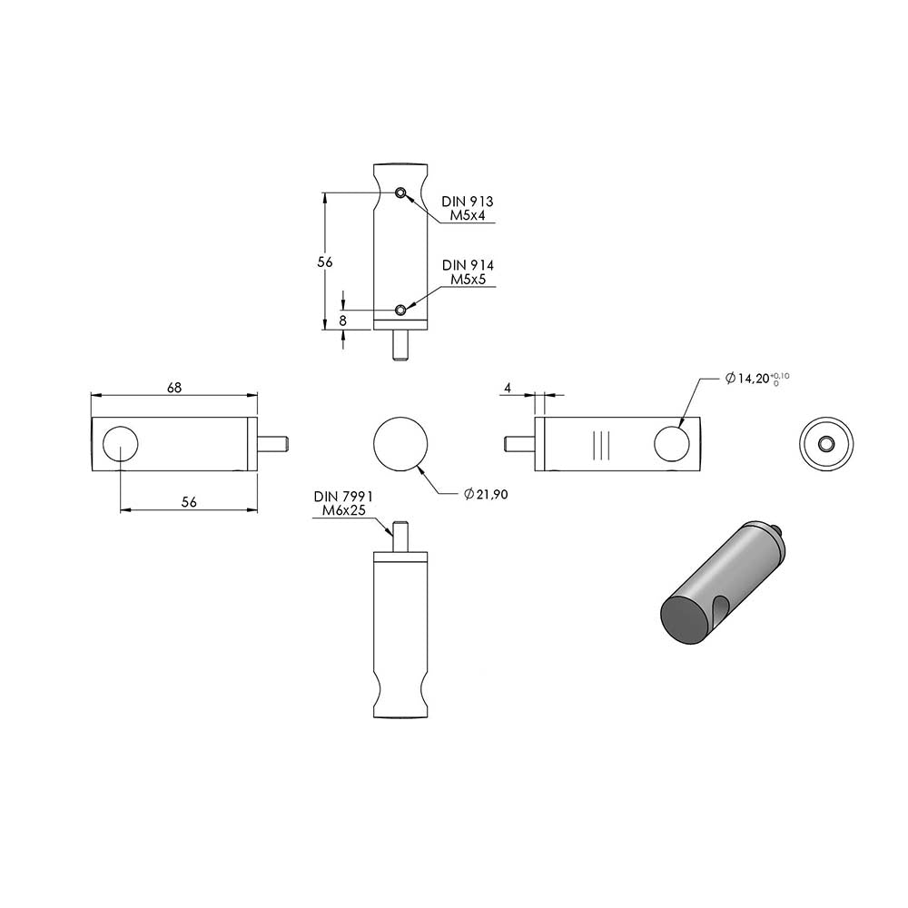 Querstabhalter für Handlauf, Anschluss flach, für Stab ø 14 mm