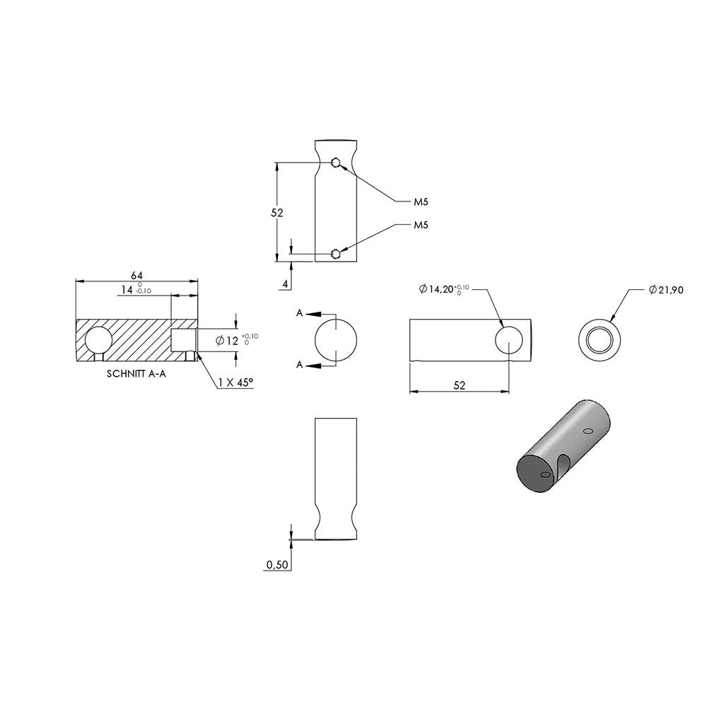 Querstabhalter für Handlauf, Anschluss für ø 42,4mm Rohr, für Stab ø 14 mm