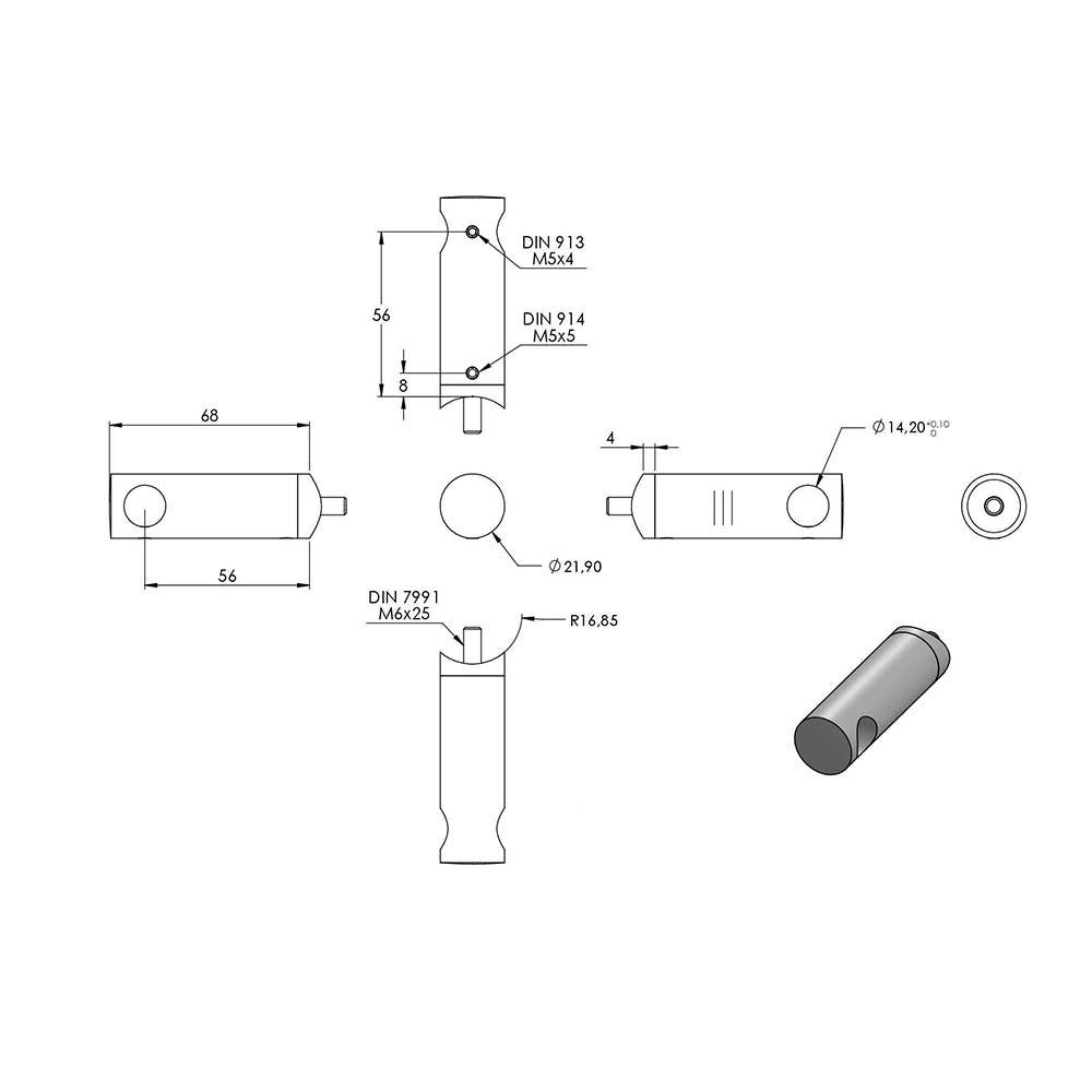 Querstabhalter für Handlauf, Anschluss für ø 33,7mm Rohr, für Stab ø 14 mm