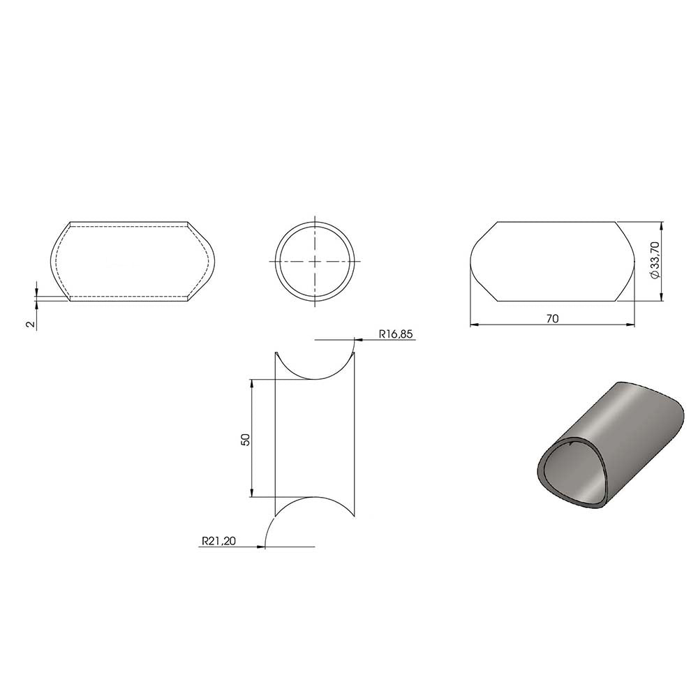 Rohrverbindungsstück zum Anschweißen ø 33,7mm, für Rohr 33,7mm an Rohr 42,4mm