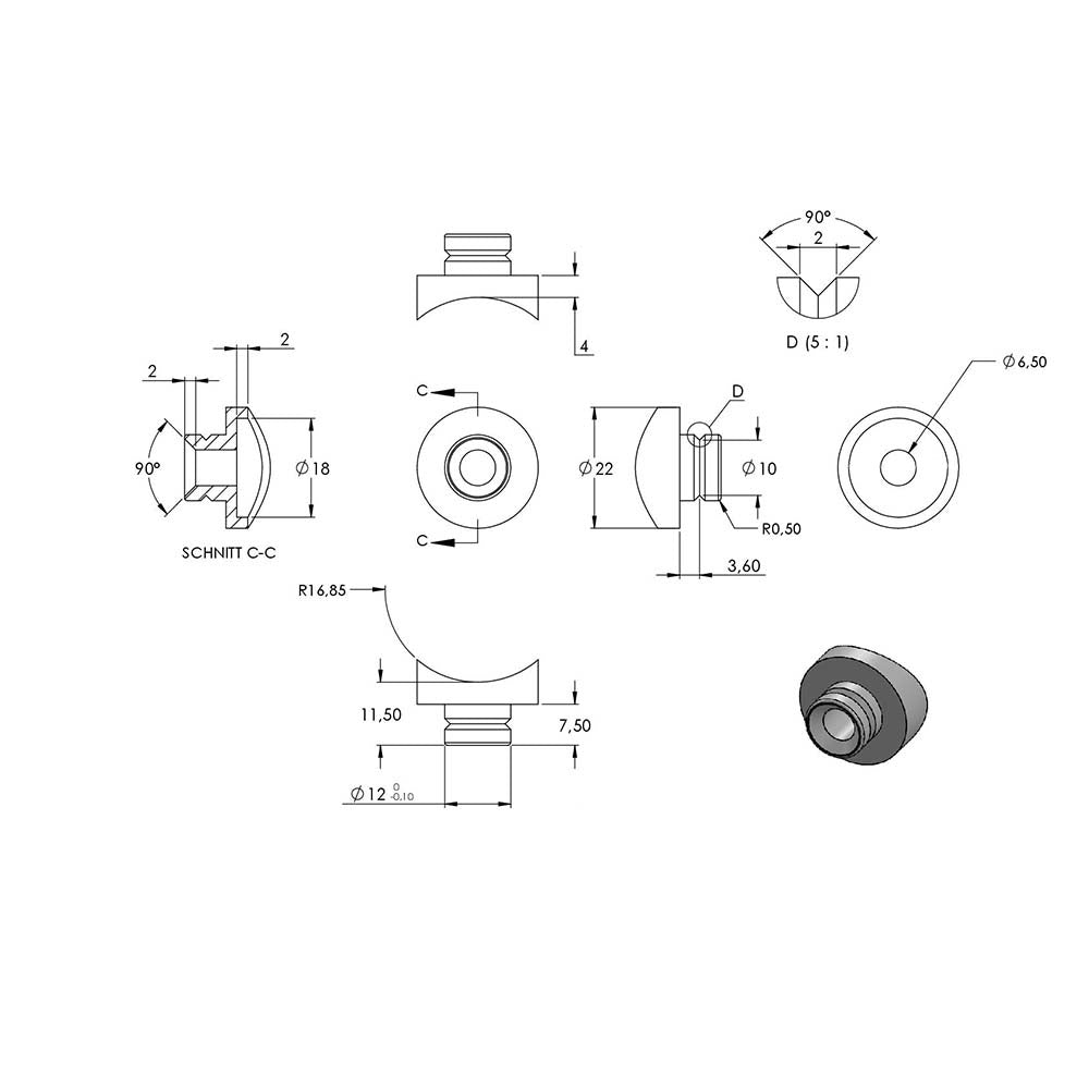 Querstabhalter ø 22mm zum Stoßen von vorne, Anschluss ø 33,7mm Rohr, für Stab ø 12 mm