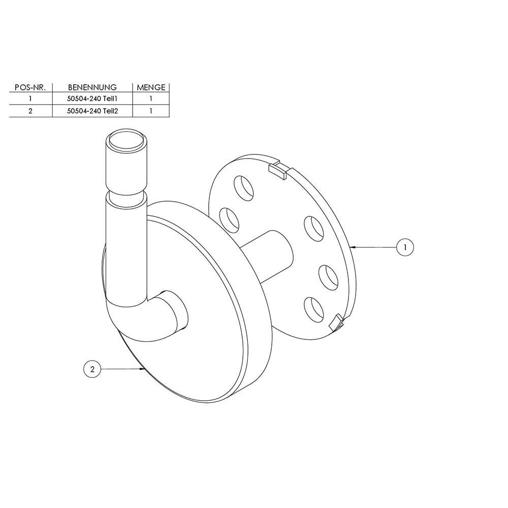 Handlaufhalter zur Wandbefestigung, mit verschweißter 60 x 3mm Ronde und Clip-Rosette, mit Außengewinde M12