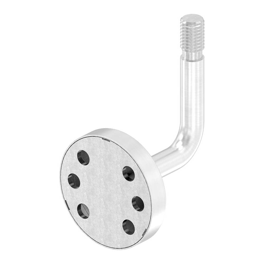 Handlaufhalter zur Wandbefestigung, mit verschweißter 60 x 3mm Ronde und Clip-Rosette, mit Außengewinde M12