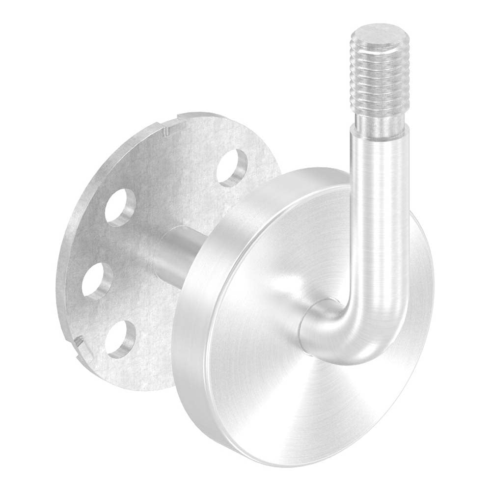 Handlaufhalter zur Wandbefestigung, mit verschweißter 60 x 3mm Ronde und Clip-Rosette, mit Außengewinde M12
