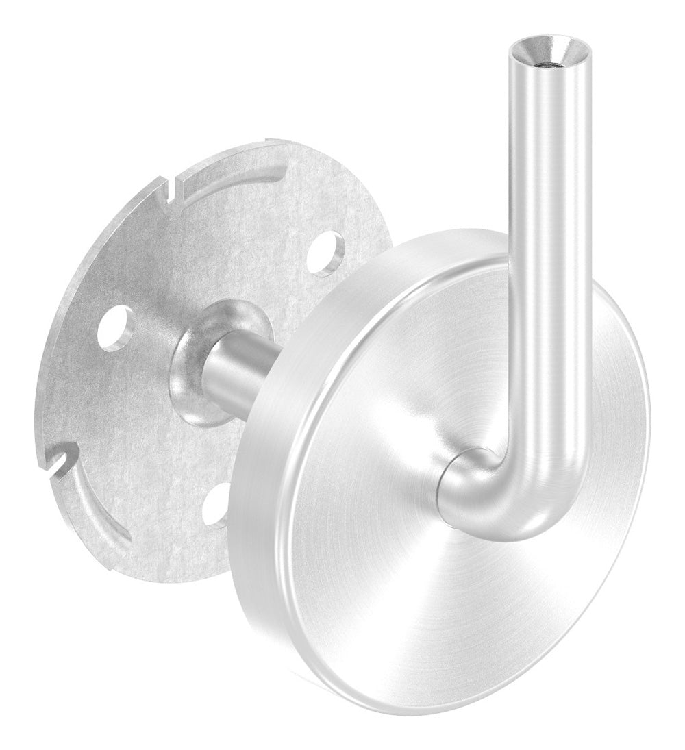 Handlaufhalter zur Wandbefestigung, mit verschweißter 70 x 2mm Ronde und Clip-Rosette, mit Innengewinde M6