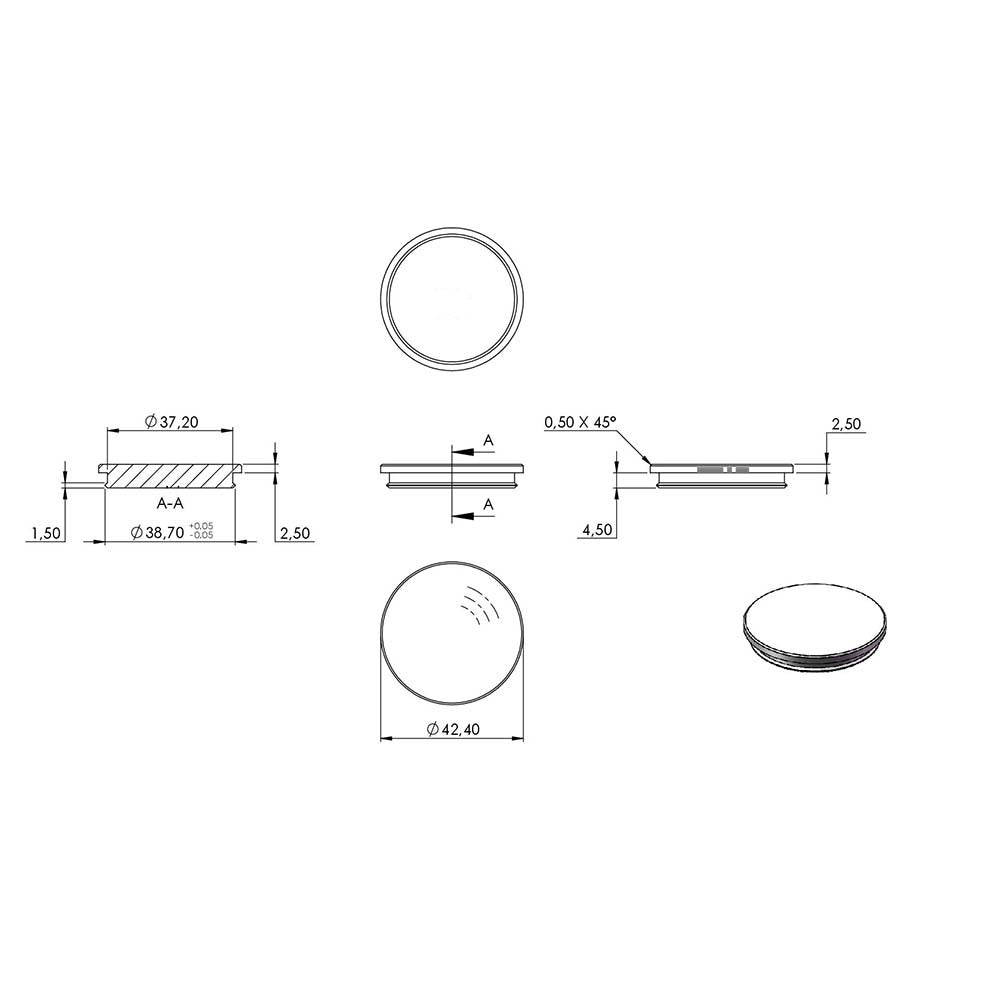 Endkappe flach mit Nase, massiv, für Rohr ø 42,4 x 2,0mm, zum Einschlagen