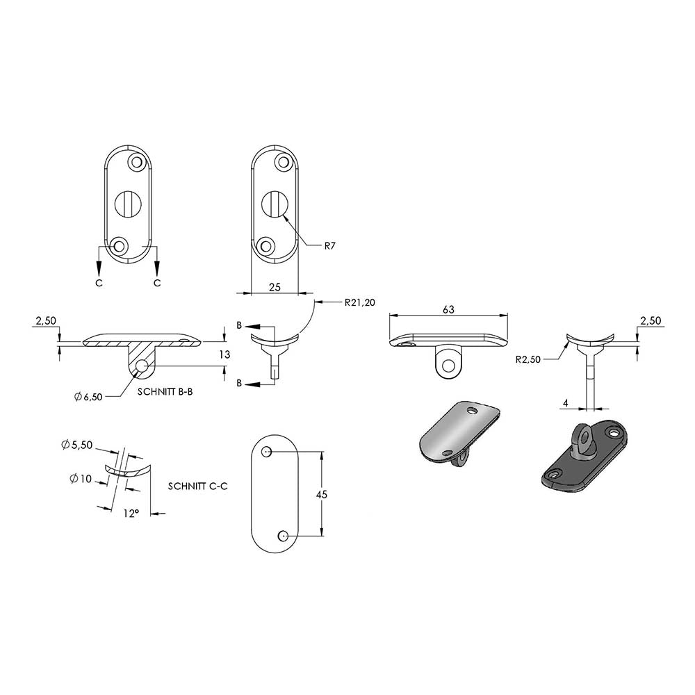 Handlaufstütze mit Gelenk für 40 x 40 x 2,0mm Pfosten, mit Halteplatte für ø 42,4mm Handlauf