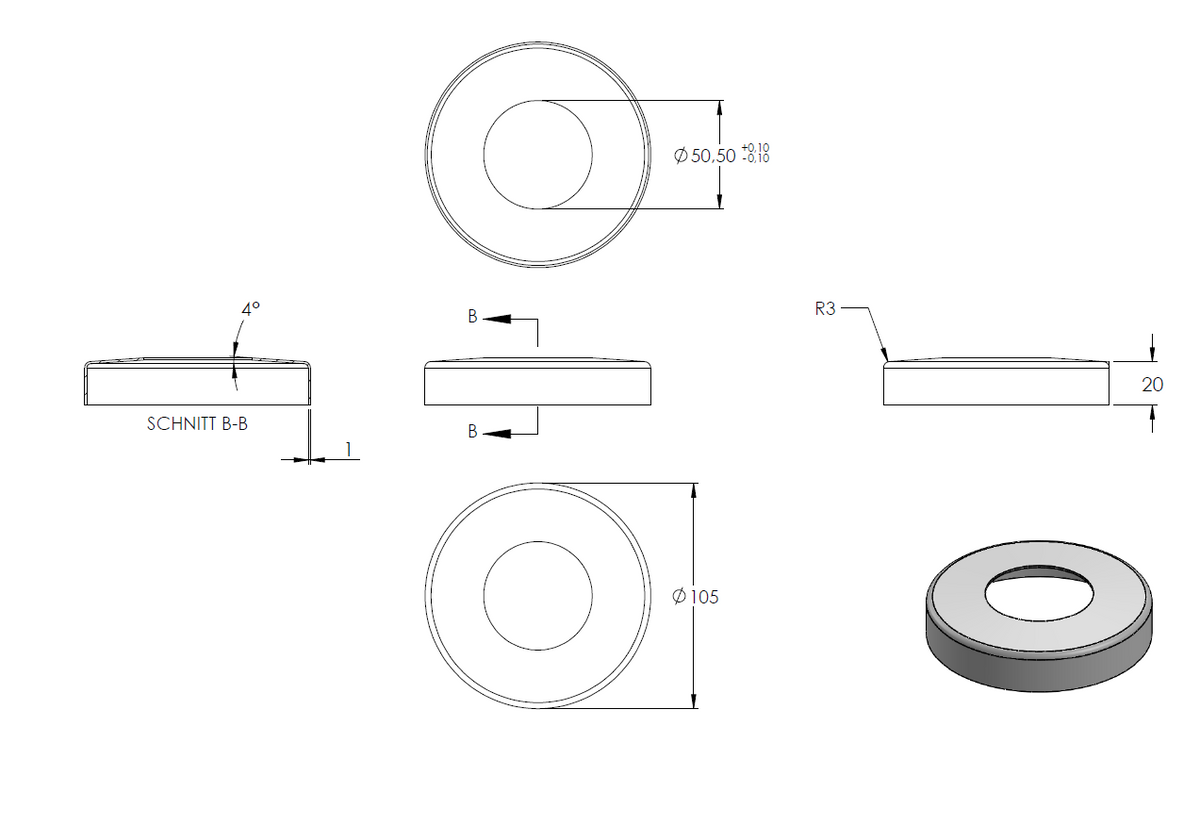 Boden-Glasklemme, abgerundet, für Glas 12,00 - 12,76mm, in V4A Edelstahl