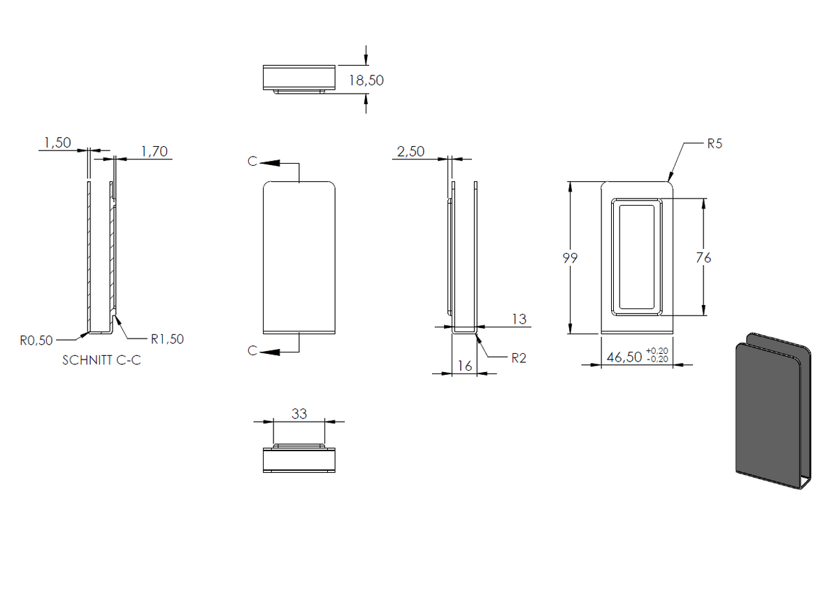 Boden-Glasklemme, eckig, für Glas 12,00 - 12,76mm, in V4A Edelstahl