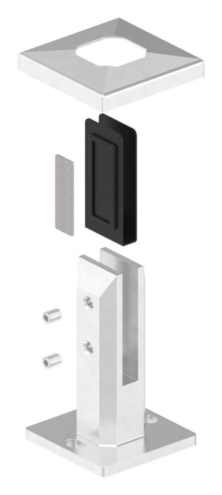 Boden-Glasklemme, eckig, für Glas 12,00 - 12,76mm, in V4A Edelstahl