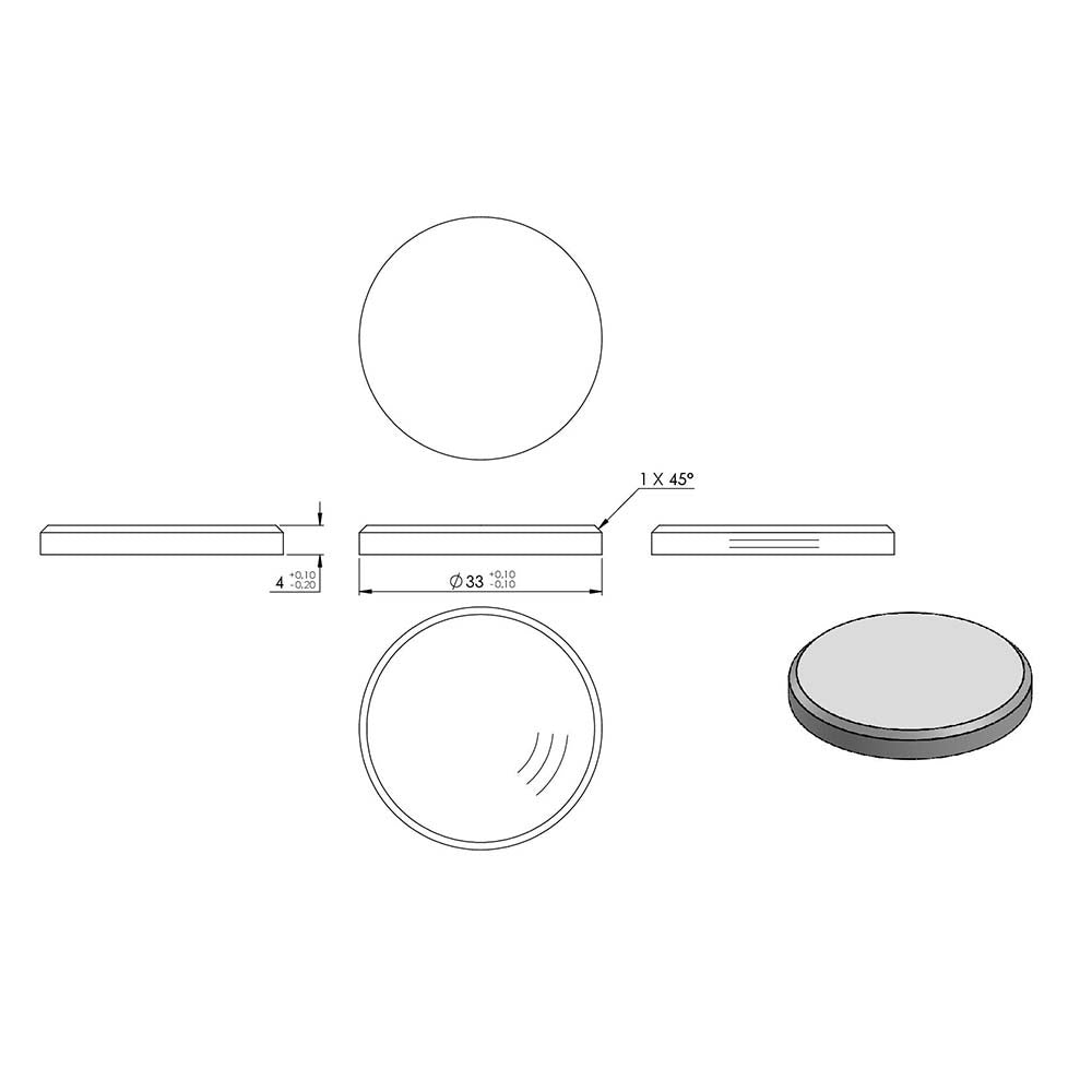 Ronde ø 33mm mit Fase, Stärke 4mm, einseitig geschliffen, mit Rundschliff