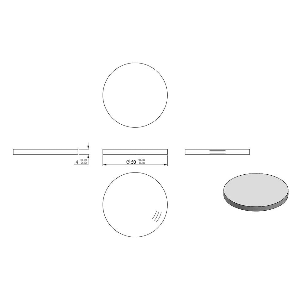 Ronde ø 50mm, Stärke 4mm, einseitig geschliffen, mit Rundschliff