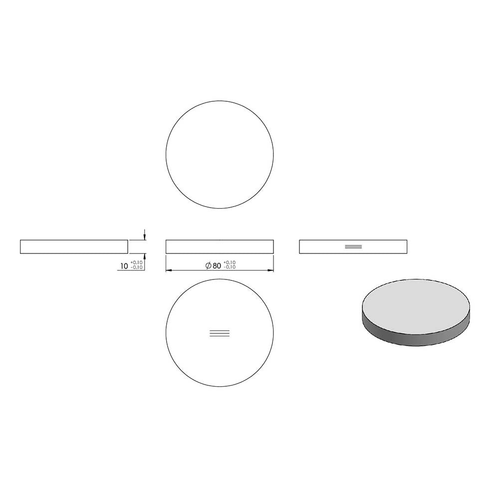 Ronde ø 80mm, Stärke 10mm, einseitig geschliffen, gelasert, mit Längsschliff