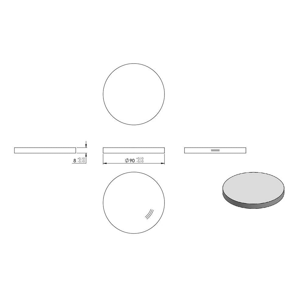 Ronde ø 90mm, Stärke 8mm, einseitig geschliffen, mit Rundschliff