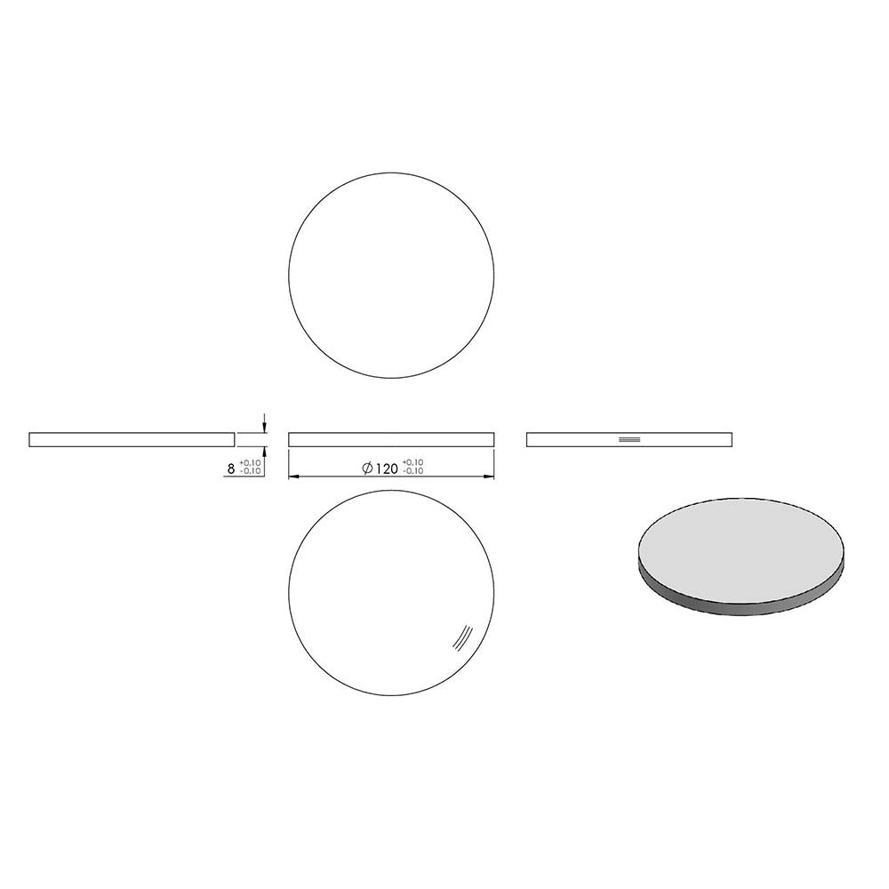 Ronde ø 120mm, Stärke 8mm, einseitig geschliffen, mit Rundschliff